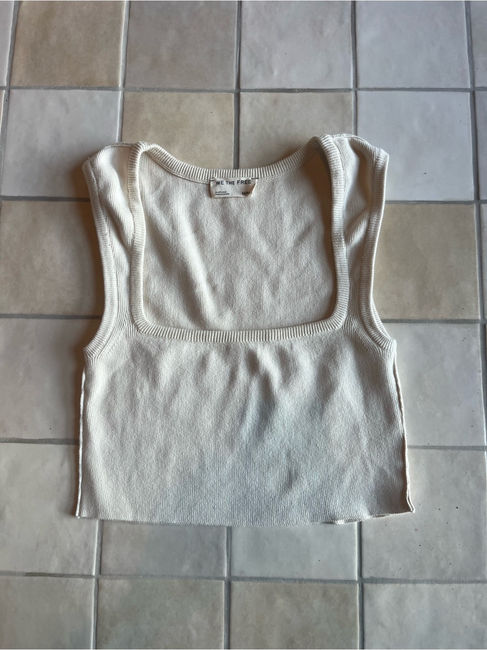 We The Free Cream Ribbed Square Neck Crop Tank